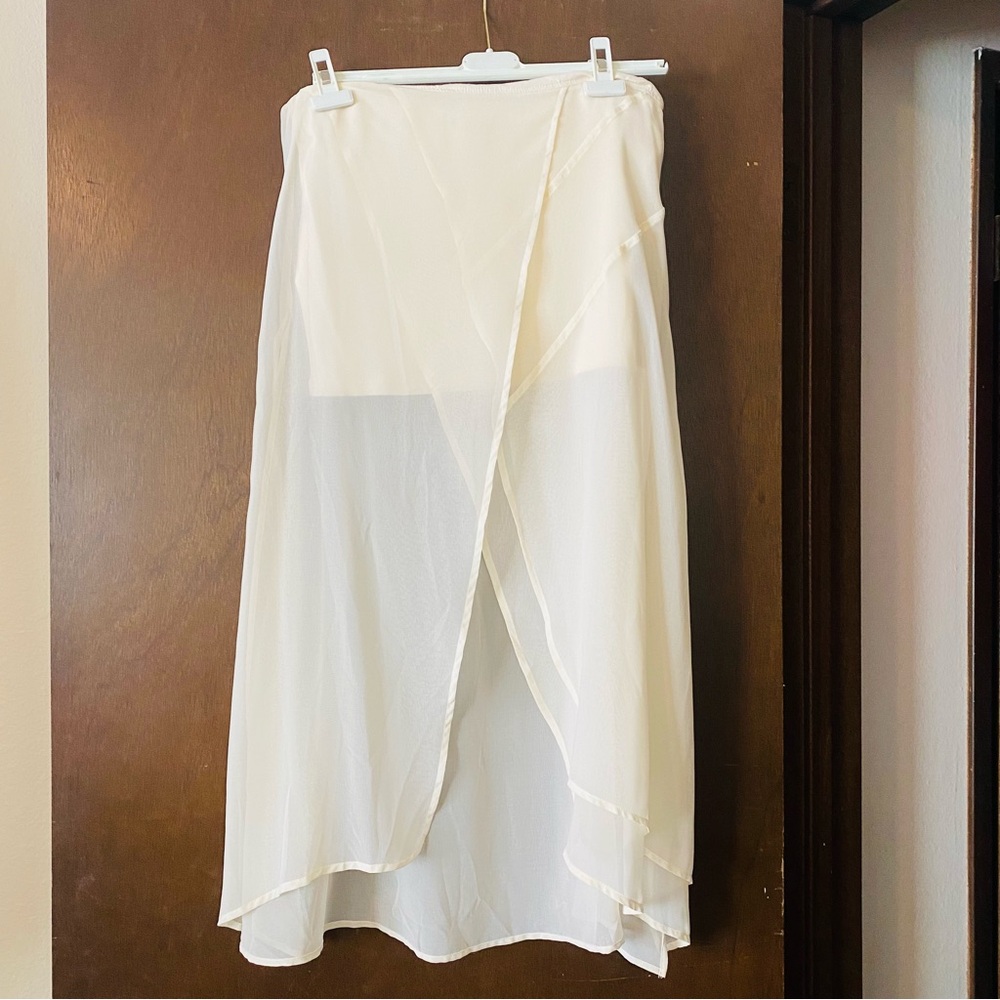 Anthropologie Cream Midi Wrap Skirt Asymmetrical Resort Wear